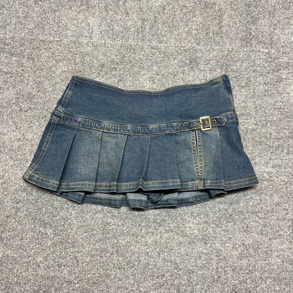 BDG Denim Skort Mini Skirt XS Blue Pleated Buckle Y2K